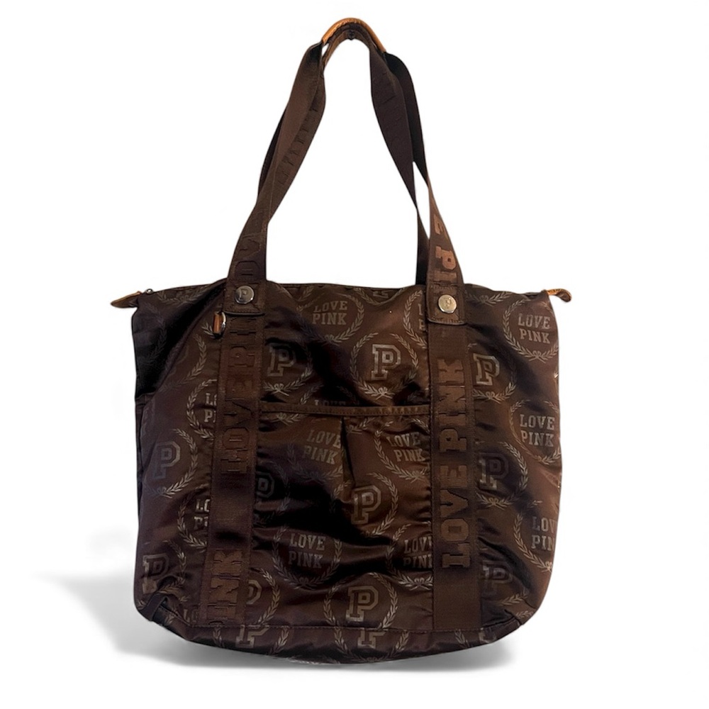 Victoria's Secret PINK Y2K Satin Brown Signature Logo Bag